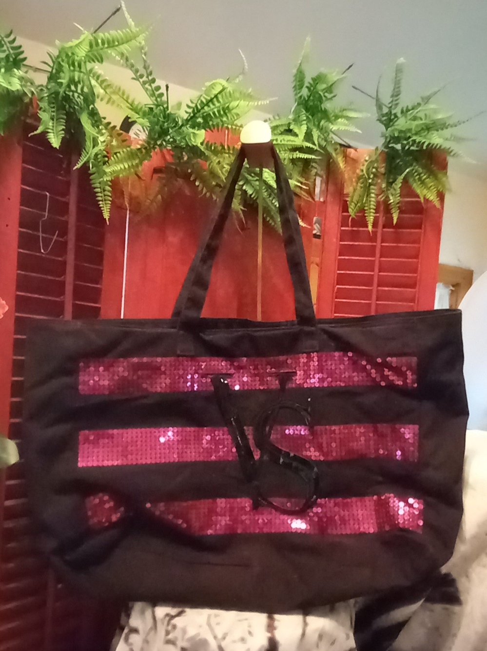 Victoria's Secret Bag with Pink Sequin Stripes